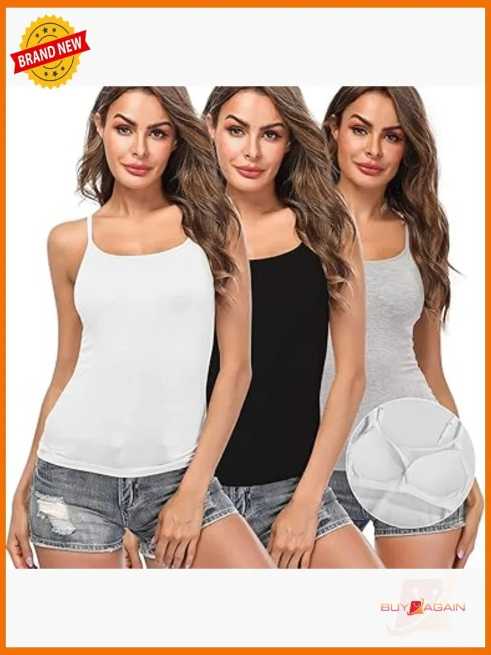 Slim Fit Camisole with Built-in Bra Cup Strap Supportive Padded Tank Top